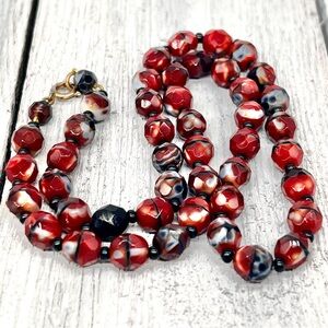 120. Czech Red Velvet Faceted Glass Necklace